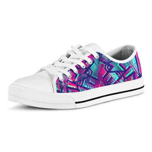 Neon Ethnic Aztec Trippy Print White Low Top Sneakers