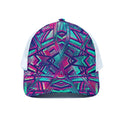Neon Ethnic Aztec Trippy Print White Mesh Trucker Hat