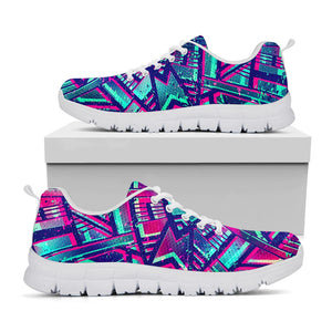 Neon Ethnic Aztec Trippy Print White Running Shoes