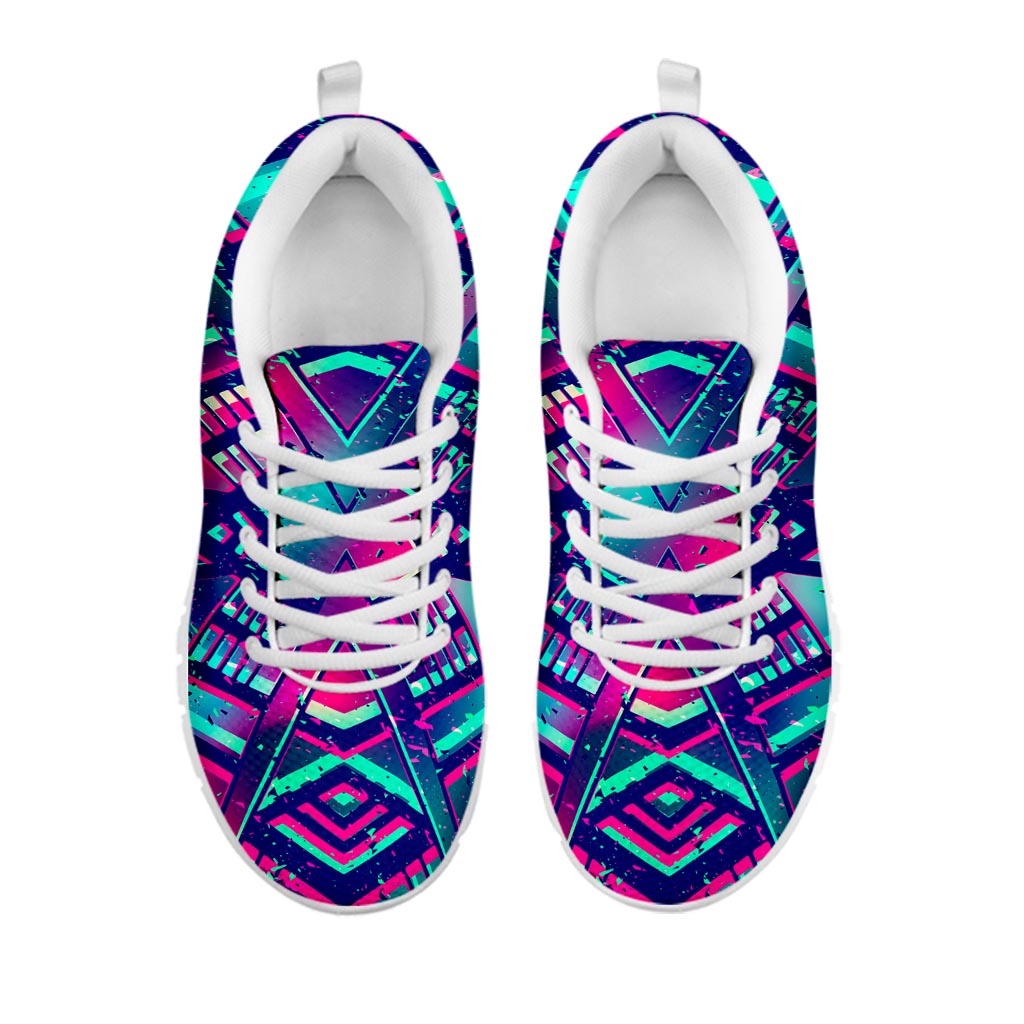 Neon Ethnic Aztec Trippy Print White Running Shoes