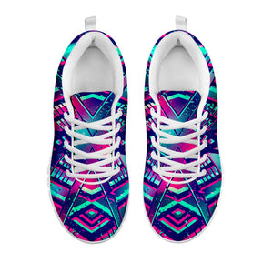 Neon Ethnic Aztec Trippy Print White Running Shoes