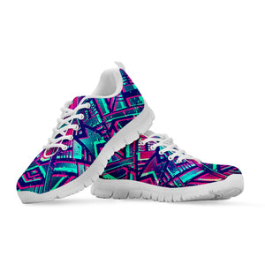 Neon Ethnic Aztec Trippy Print White Running Shoes