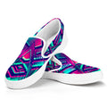 Neon Ethnic Aztec Trippy Print White Slip On Sneakers