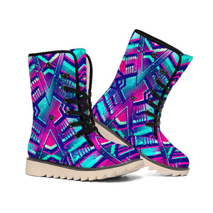 Neon Ethnic Aztec Trippy Print Winter Boots