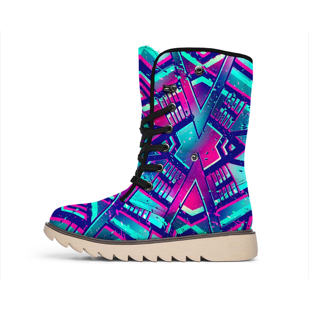 Neon Ethnic Aztec Trippy Print Winter Boots