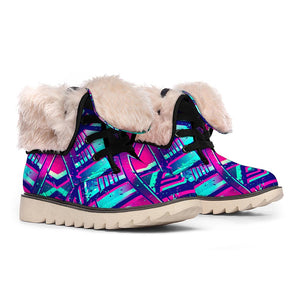 Neon Ethnic Aztec Trippy Print Winter Boots