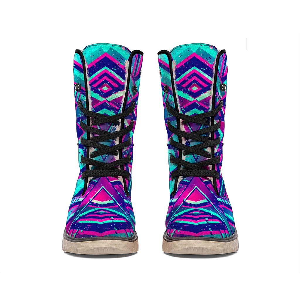 Neon Ethnic Aztec Trippy Print Winter Boots