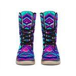 Neon Ethnic Aztec Trippy Print Winter Boots