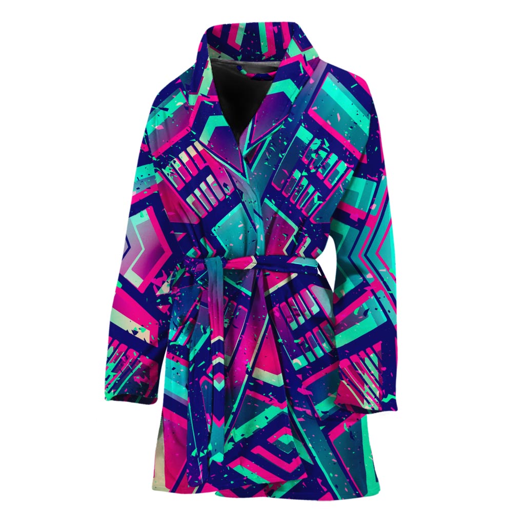 Neon Ethnic Aztec Trippy Print Women's Bathrobe