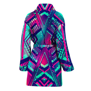 Neon Ethnic Aztec Trippy Print Women's Bathrobe