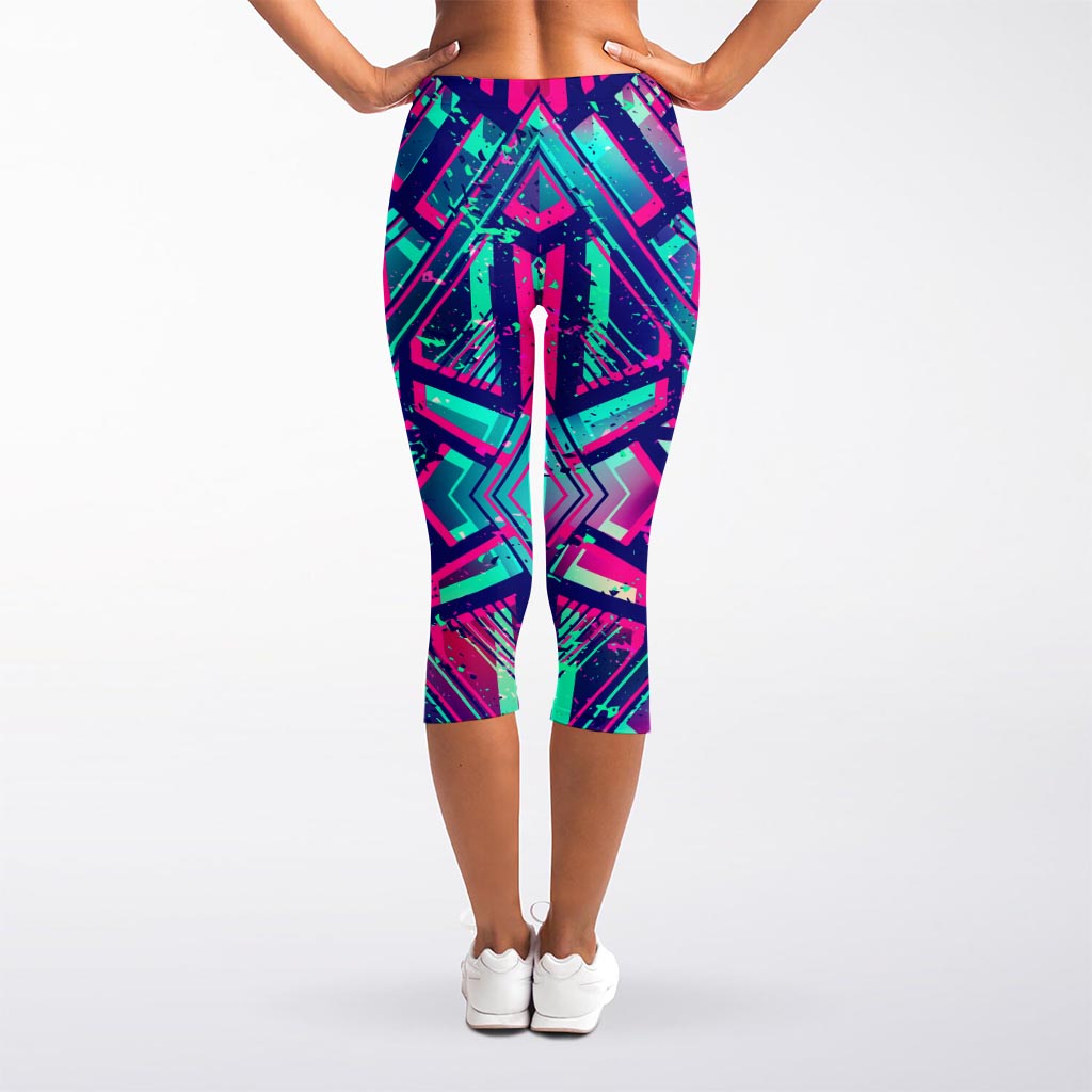 Neon Ethnic Aztec Trippy Print Women's Capri Leggings