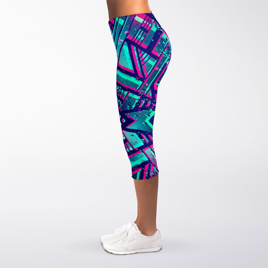 Neon Ethnic Aztec Trippy Print Women's Capri Leggings