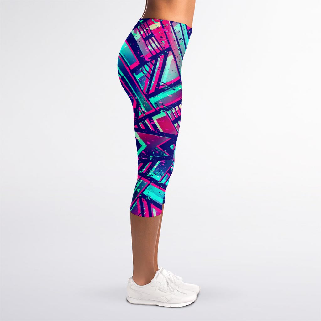 Neon Ethnic Aztec Trippy Print Women's Capri Leggings