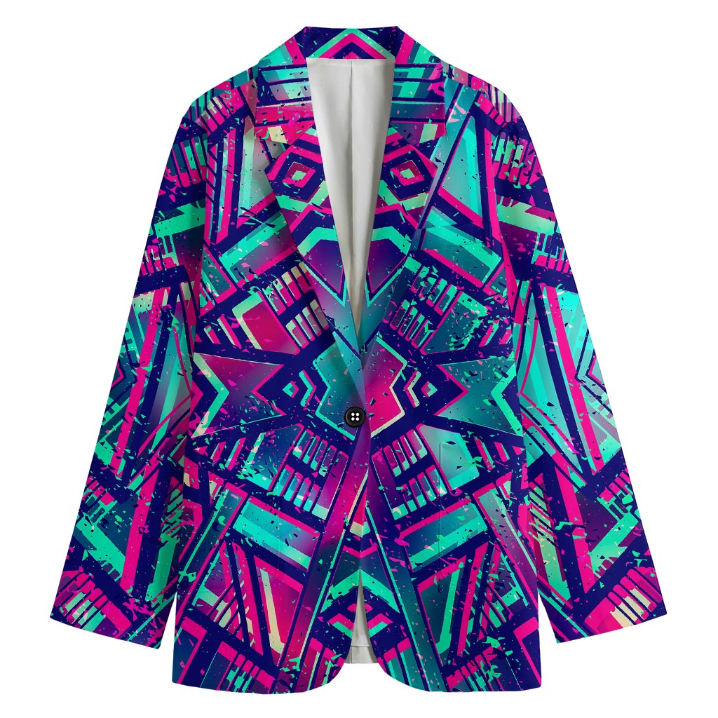 Neon Ethnic Aztec Trippy Print Women's Cotton Blazer