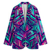 Neon Ethnic Aztec Trippy Print Women's Cotton Blazer