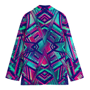 Neon Ethnic Aztec Trippy Print Women's Cotton Blazer