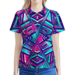 Neon Ethnic Aztec Trippy Print Women's Polo Shirt
