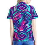Neon Ethnic Aztec Trippy Print Women's Polo Shirt