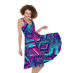 Neon Ethnic Aztec Trippy Print Women's Sleeveless Dress