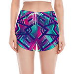 Neon Ethnic Aztec Trippy Print Women's Split Running Shorts