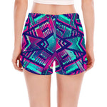 Neon Ethnic Aztec Trippy Print Women's Split Running Shorts