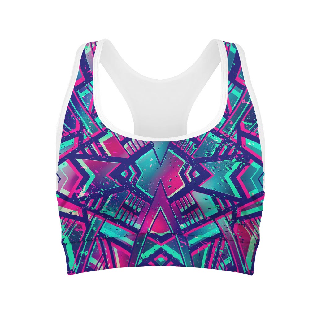Neon Ethnic Aztec Trippy Print Women's Sports Bra