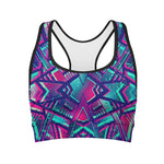 Neon Ethnic Aztec Trippy Print Women's Sports Bra