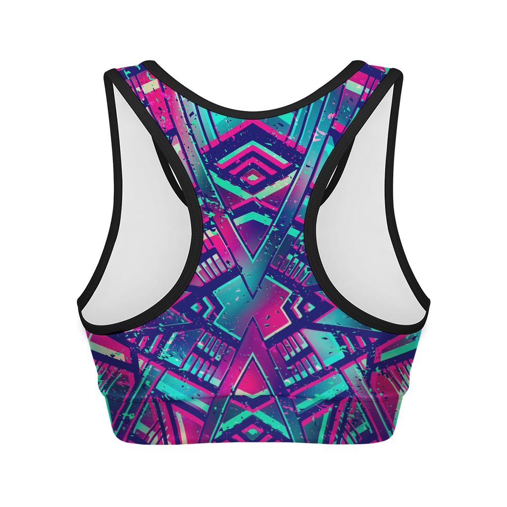 Neon Ethnic Aztec Trippy Print Women's Sports Bra