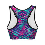 Neon Ethnic Aztec Trippy Print Women's Sports Bra