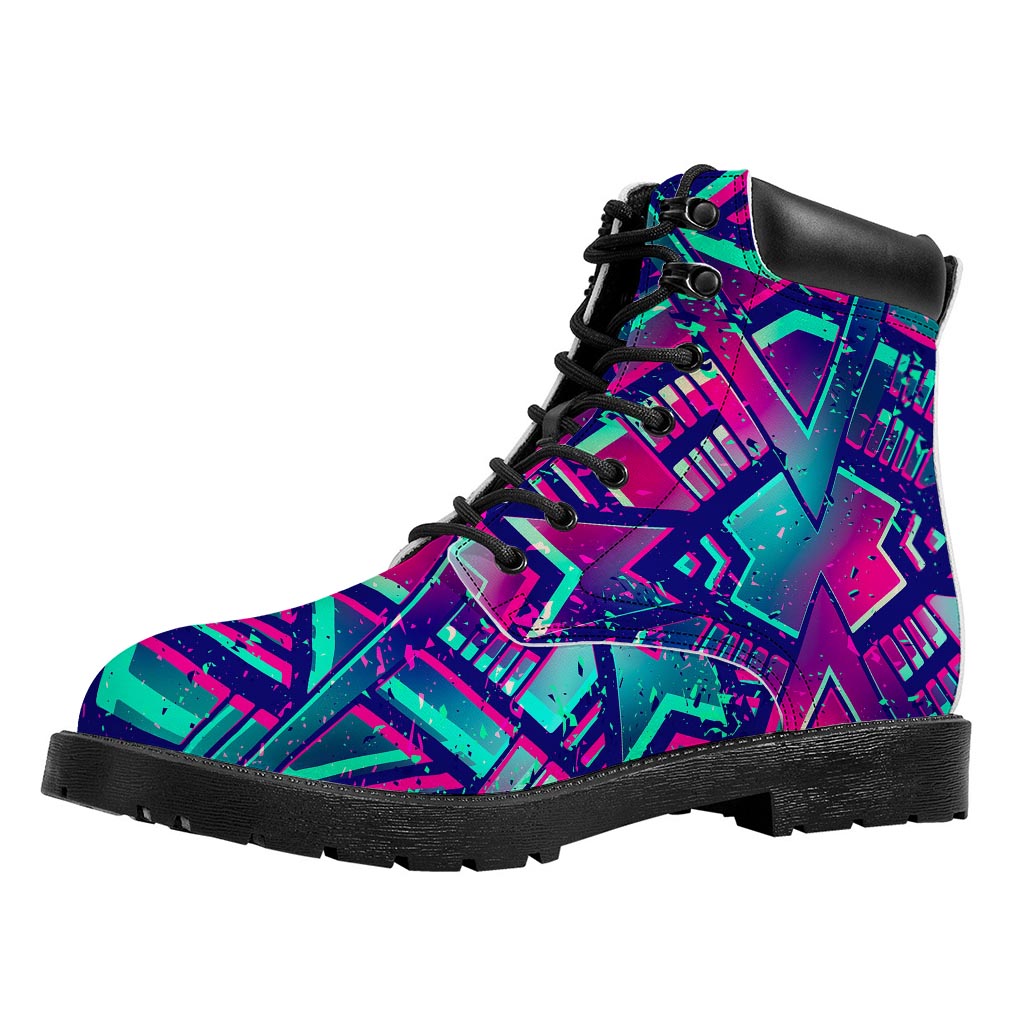 Neon Ethnic Aztec Trippy Print Work Boots