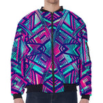Neon Ethnic Aztec Trippy Print Zip Sleeve Bomber Jacket