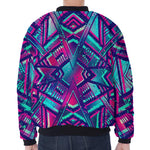Neon Ethnic Aztec Trippy Print Zip Sleeve Bomber Jacket