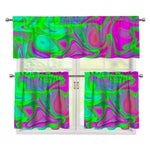 Neon Green Pink Psychedelic Trippy Print 3 Piece Kitchen Curtains