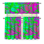 Neon Green Pink Psychedelic Trippy Print 3 Piece Kitchen Curtains