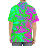 Neon Green Pink Psychedelic Trippy Print Aloha Shirt