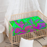 Neon Green Pink Psychedelic Trippy Print Baby Crib Sheet