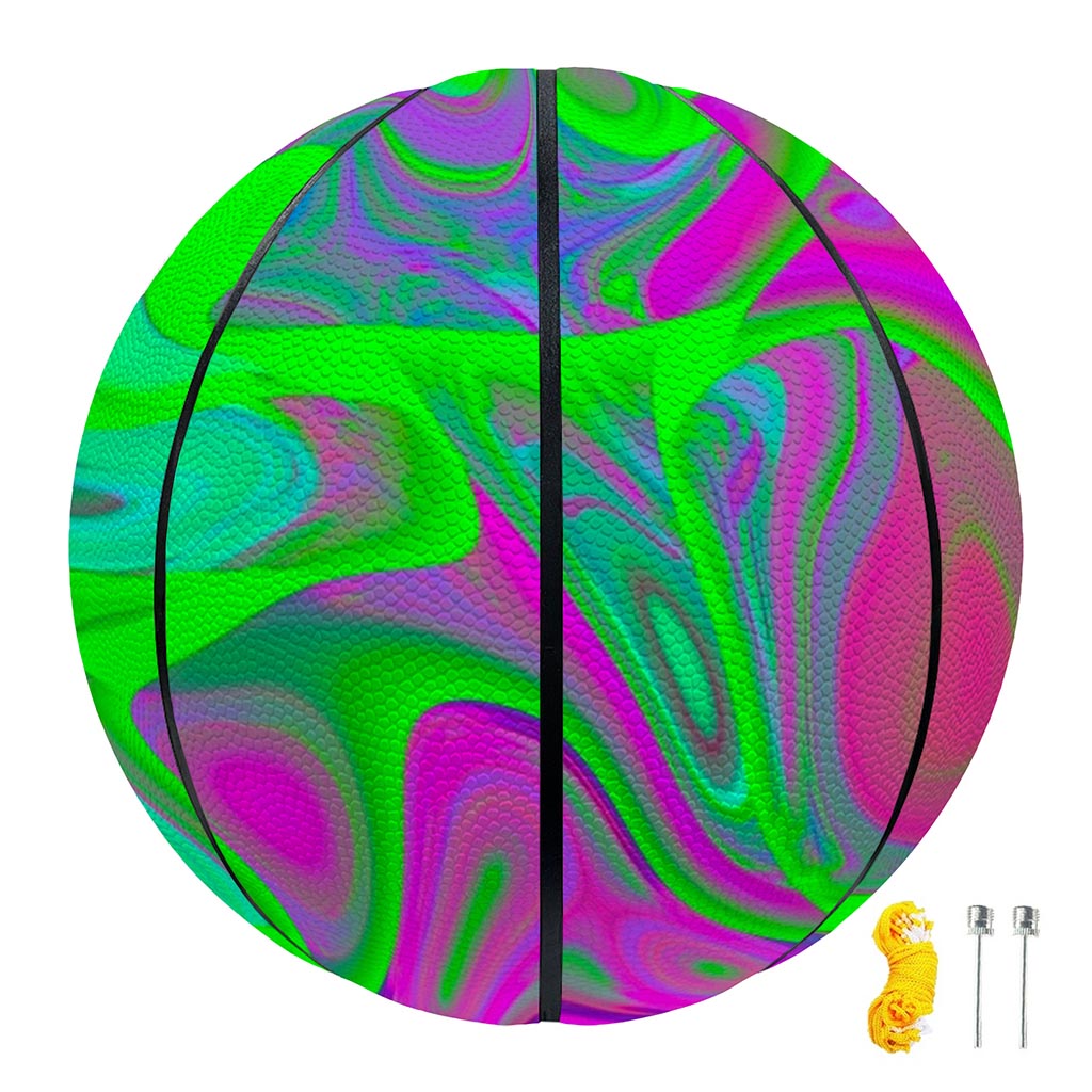 Neon Green Pink Psychedelic Trippy Print Basketball