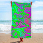 Neon Green Pink Psychedelic Trippy Print Beach Towel