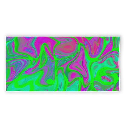 Neon Green Pink Psychedelic Trippy Print Beach Towel