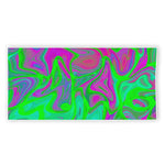 Neon Green Pink Psychedelic Trippy Print Beach Towel