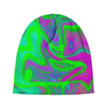 Neon Green Pink Psychedelic Trippy Print Beanie