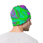 Neon Green Pink Psychedelic Trippy Print Beanie