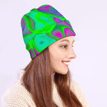 Neon Green Pink Psychedelic Trippy Print Beanie