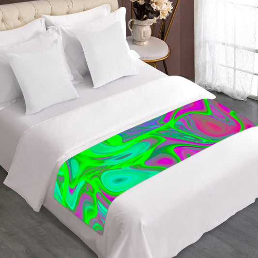 Neon Green Pink Psychedelic Trippy Print Bed Runner