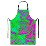 Neon Green Pink Psychedelic Trippy Print Bib Apron With Pocket