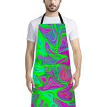 Neon Green Pink Psychedelic Trippy Print Bib Apron With Pocket