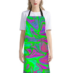 Neon Green Pink Psychedelic Trippy Print Bib Apron With Pocket