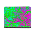 Neon Green Pink Psychedelic Trippy Print Bifold Wallet