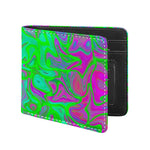 Neon Green Pink Psychedelic Trippy Print Bifold Wallet