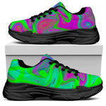 Neon Green Pink Psychedelic Trippy Print Black Chunky Shoes